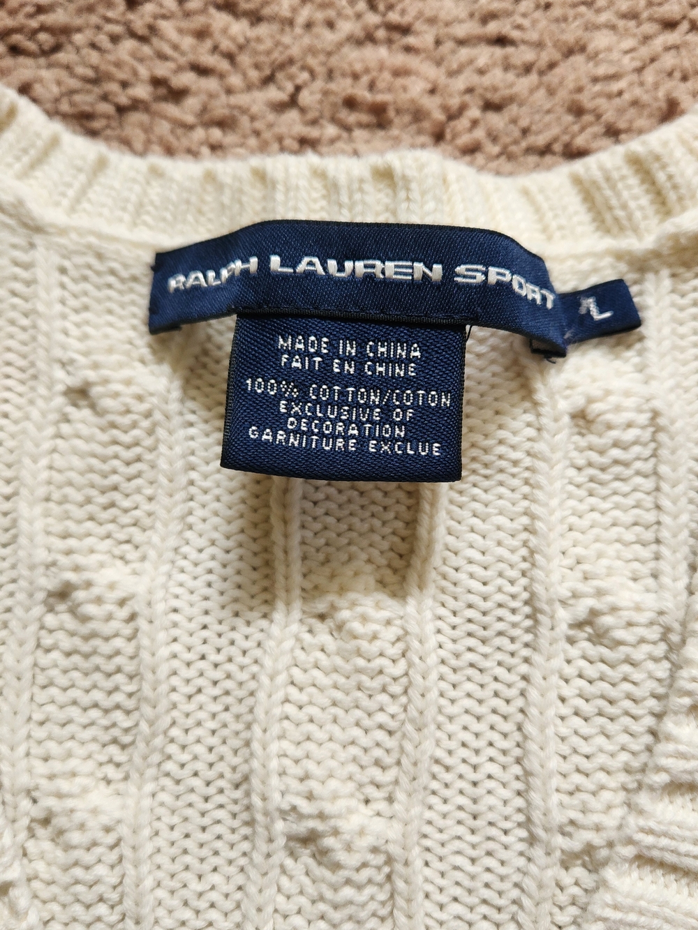 Y2K Ralph Lauren cable knit v neck sweater ivory womens vintage tennis preppy L - Picture 3 of 5